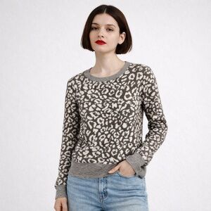 Animal Print Sweater Top INC Shirt Metallic Leopard Wool Brown Taupe Size Small